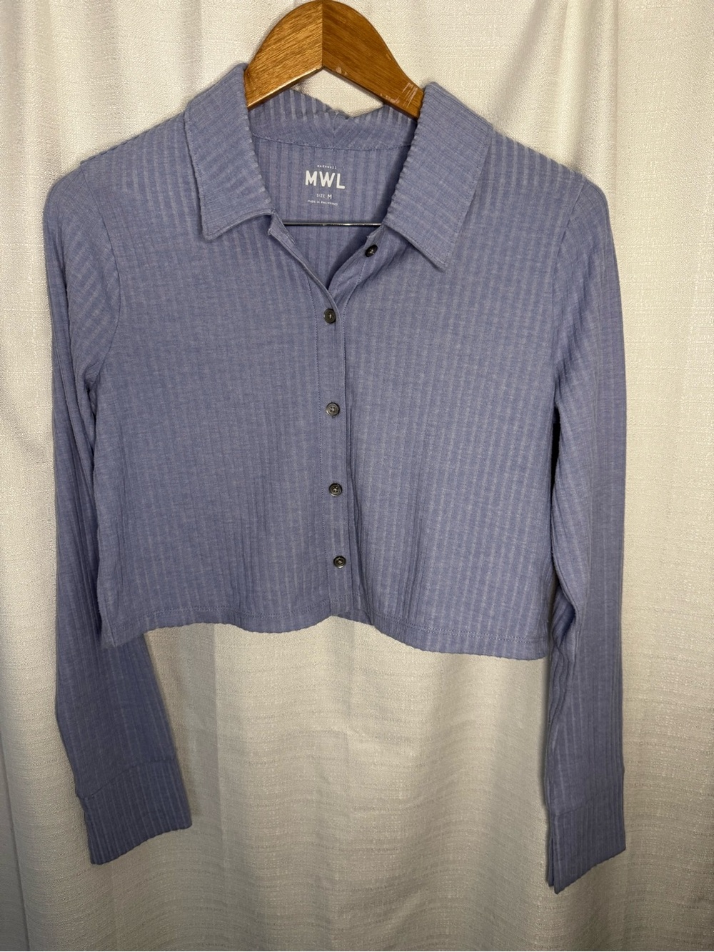 Madewell Lavender Ribbed Cropped Button-Down Shirt